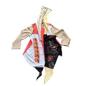 Styles Ever After Womens Patchwork Tropical Floral Hoodie Asymmetrical Boho M